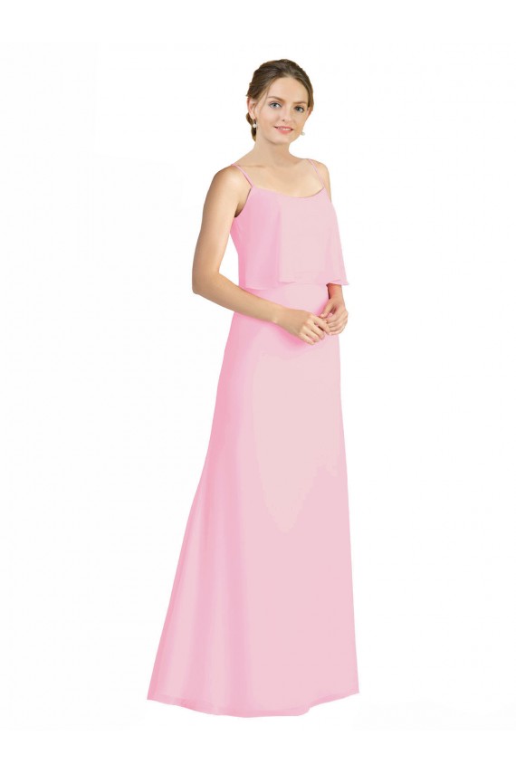 Barely Rose Trapèze Bretelles spaghetti Mousseline Longue Robes demoiselle d'honneur