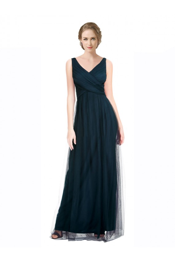 Bleu 7 Trapèze Col V Tulle Longue Robes demoiselle d'honneur