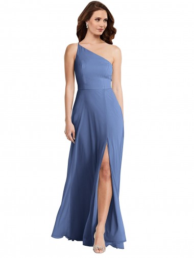 Bleu Windsor Trapèze Mousseline Longue Formelles Robes demoiselle d'honneur / Robes de soirée