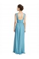 Bleu ciel Trapèze Bretelles spaghetti Col V Tulle Longue Robes demoiselle d'honneur