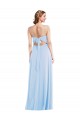 Bleu ciel clair Trapèze Bretelles spaghetti Col V Mousseline Longue Formelles Robes demoiselle d'honneur / Robes de soirée