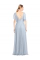 Bleu ciel clair Trapèze Bretelles spaghetti Col V Tulle Longue Robes demoiselle d'honneur