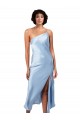 Bleu ciel clair Trapèze midi Satiné Soyeux Courte Robes demoiselle d'honneur / Robes de soirée / Robes de cocktail