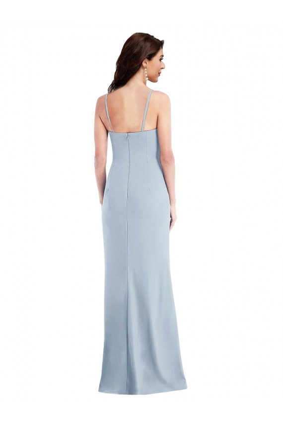 Bleu ciel clair Trompette Bretelles spaghetti Crêpe Stretch Longue Formelles Robes demoiselle d'honneur / Robes de soirée / Robes de bal