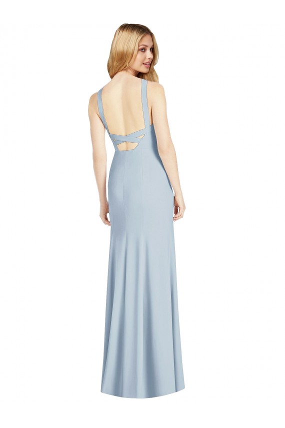 Bleu ciel clair Trompette Licou Col Haut Crêpe Stretch Longue Formelles Robes demoiselle d'honneur / Robes de soirée