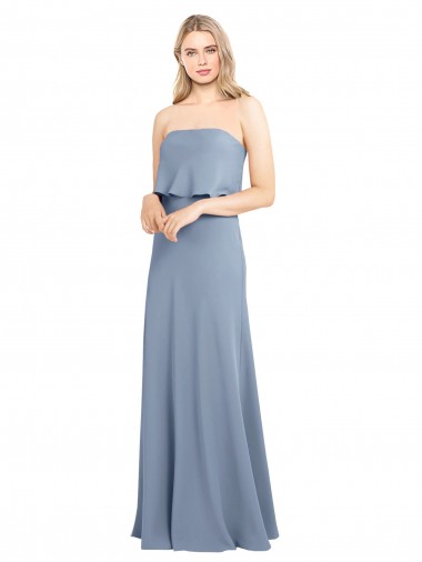 Bleu fumée Fourreau Col Haut Crêpe Stretch Longue Formelles Robes demoiselle d'honneur / Robes de soirée / Robes de bal