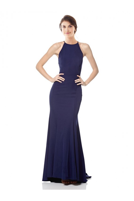 Bleu marine Sirène Licou Col Haut Crêpe Stretch Longue Formelles Robes demoiselle d'honneur / Robes de soirée / Robes de bal
