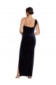 Bleu marine foncé Fourreau Bretelles spaghetti Col Carré Velours Stretch Longue Formelles Robes demoiselle d'honneur / Robes de soirée / Robes de bal
