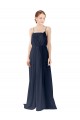 Bleu marine foncé Trapèze Bretelles spaghetti Mousseline Longue Robes demoiselle d'honneur