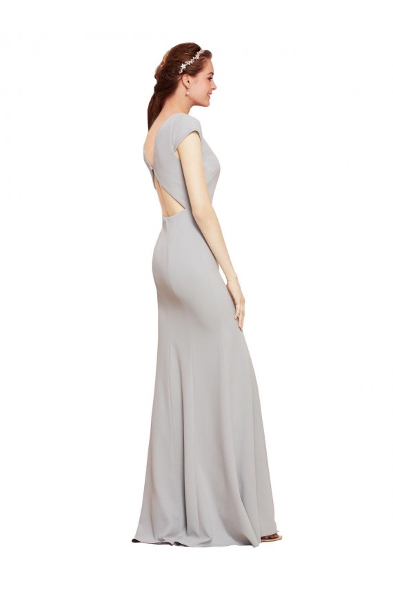 Bleu marine foncé Trapèze Col Bateau Crêpe Stretch Longue Formelles Robes demoiselle d'honneur / Robes de soirée / Robes de bal
