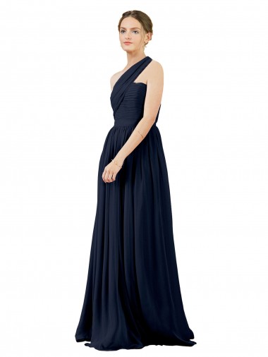 Bleu marine foncé Trapèze Mousseline Longue Robes demoiselle d'honneur