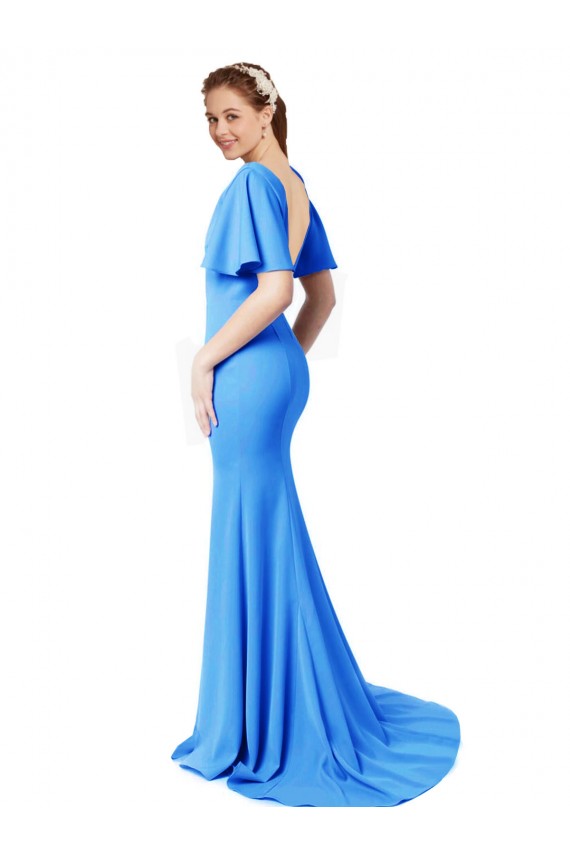 Bleu paon Sirène Col V Balayage train Crêpe Stretch Longue Robes demoiselle d'honneur / Robes de bal