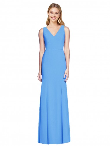 Bleu paon Trompette Col V Crêpe Stretch Longue Robes demoiselle d'honneur / Robes de bal
