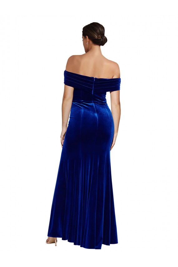 Bleu roi Sirène Épaule Dénudée Velours Stretch Longue Formelles Robes demoiselle d'honneur / Robes de soirée / Robes de bal
