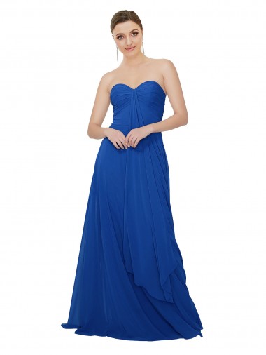 Bleu roi Trapèze Sans bretelle Mousseline Longue Robes demoiselle d'honneur