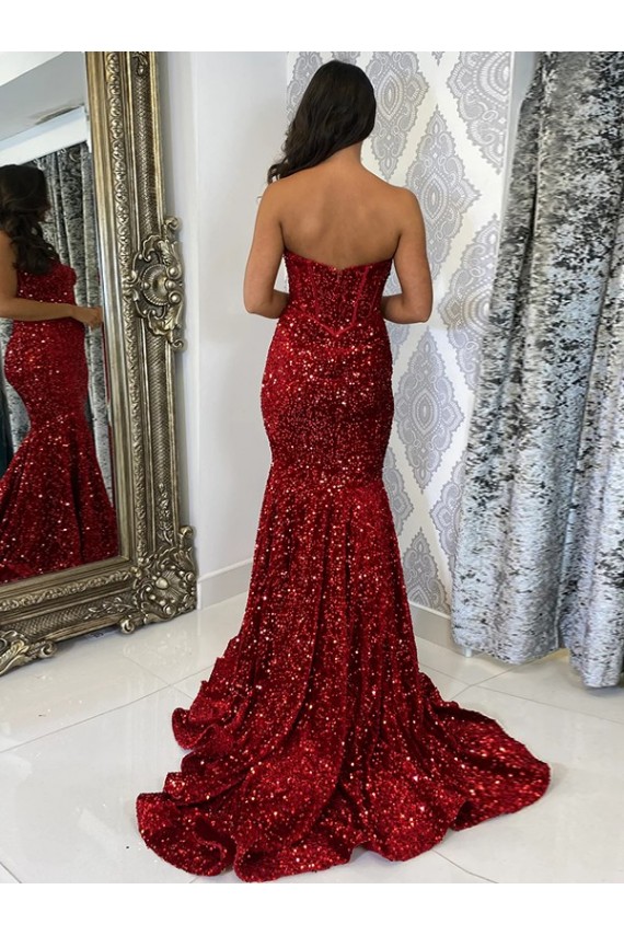 Bordeaux Fourreau Traîne moyenne Paillettes Velours Longue Robes de bal