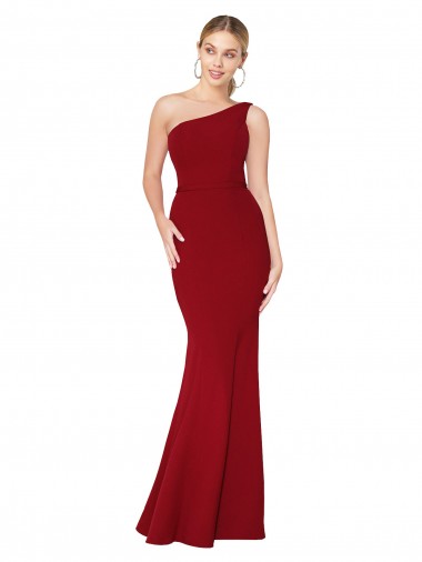Bordeaux Sirène Col Haut Crêpe Stretch Longue Formelles Robes demoiselle d'honneur / Robes de soirée / Robes de bal