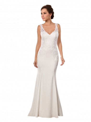 Ivoire Sirène Col V Dentelle Crêpe Stretch Robes de mariée