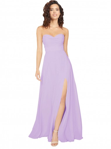 Lilas Trapèze Sans bretelle Mousseline Longue Robes demoiselle d'honneur