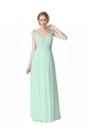 Menthe verte Trapèze Col V Mousseline Dentelle Longue Robes demoiselle d'honneur