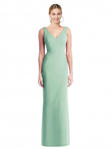 Menthe verte Trompette Col V Mousseline Longue Robes demoiselle d'honneur