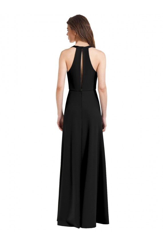 Noir Fourreau Licou Col V Crêpe Stretch Longue Formelles Robes demoiselle d'honneur / Robes de soirée / Robes de bal
