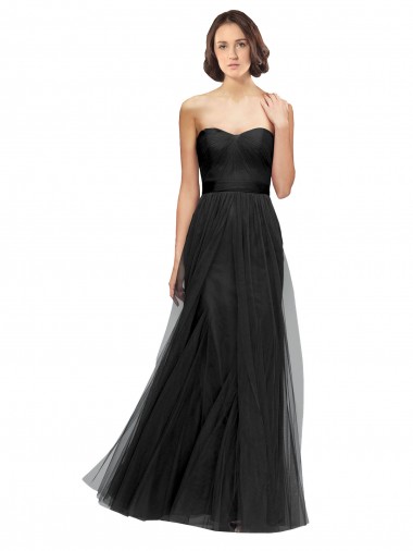 Noir Trapèze Tulle Longue Robes demoiselle d'honneur