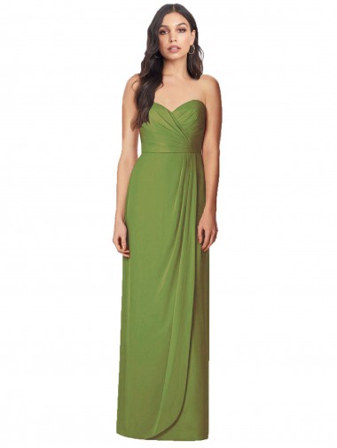 Olive verte Trompette Sans bretelle Mousseline Longue Robes demoiselle d'honneur