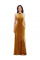 Or Trompette Licou Col Haut Velours Stretch Longue Robes demoiselle d'honneur / Robes de bal
