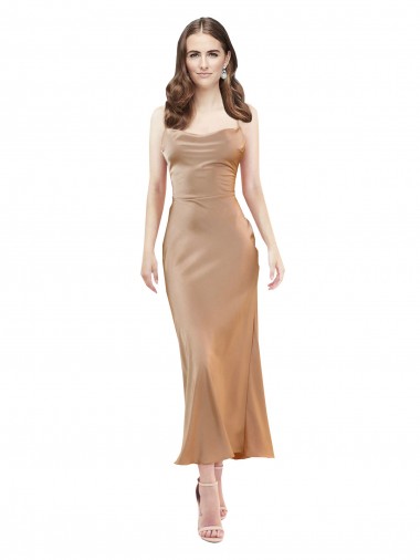 Or rose Fourreau midi Satiné Soyeux Courte Robes demoiselle d'honneur / Robes de soirée / Robes de cocktail
