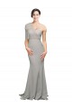 Oyster Argent Sirène Balayage train Crêpe Stretch Tulle Longue Formelles Robes demoiselle d'honneur / Robes de soirée / Robes de bal