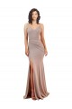 Rose poussiéreux Sirène Col V Crêpe Stretch Longue Formelles Robes demoiselle d'honneur / Robes de soirée / Robes de bal