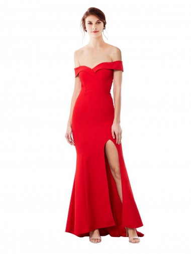 Rouge Sirène Épaule Dénudée Crêpe Stretch Longue Formelles Robes demoiselle d'honneur / Robes de soirée / Robes de bal