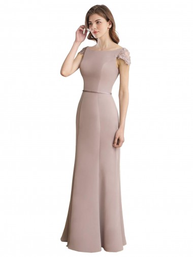 Sirène Scoop Col Haut Mousseline Dentelle Longue Robes demoiselle d'honneur