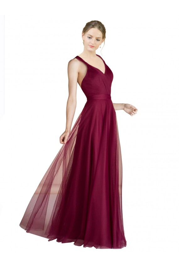 Trapèze Col V Tulle Longue Robes demoiselle d'honneur