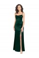 Vert Chasseur Trapèze Scoop Satiné Stretch Longue Formelles Robes demoiselle d'honneur / Robes de soirée / Robes de bal
