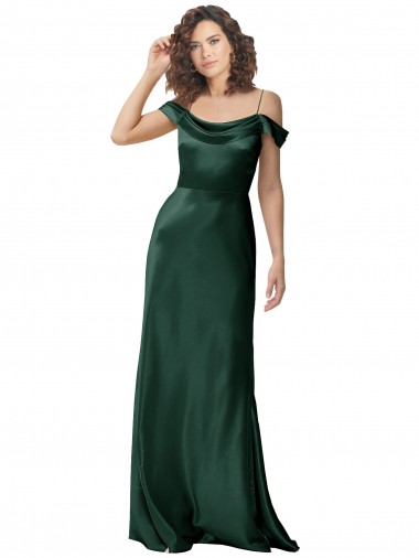 Vert Chasseur Trapèze Épaule Dénudée Bretelles spaghetti Satiné Stretch Longue Formelles Robes demoiselle d'honneur / Robes de soirée / Robes de bal