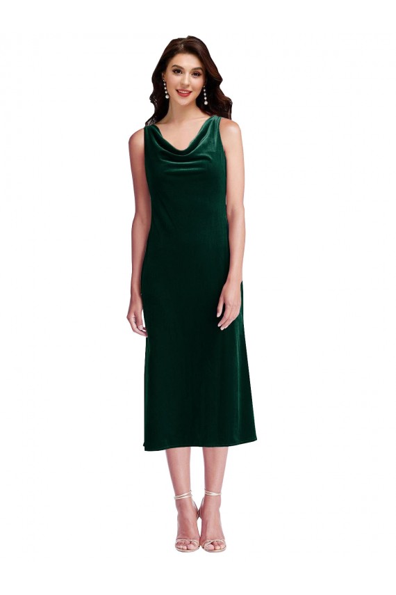 Vert foncé Fourreau midi Velours Stretch Courte Robes demoiselle d'honneur / Robes de bal / Robes de cocktail