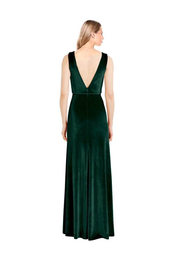 Vert foncé Trapèze Col V Velours Stretch Longue Formelles Robes demoiselle d'honneur / Robes de soirée / Robes de bal