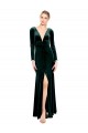 Vert foncé Trapèze Col V Velours Stretch Longue Robes demoiselle d'honneur / Robes de bal