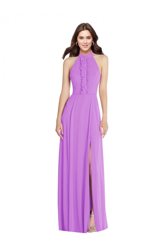 Violet Trapèze Licou Mousseline Longue Formelles Robes demoiselle d'honneur / Robes de soirée