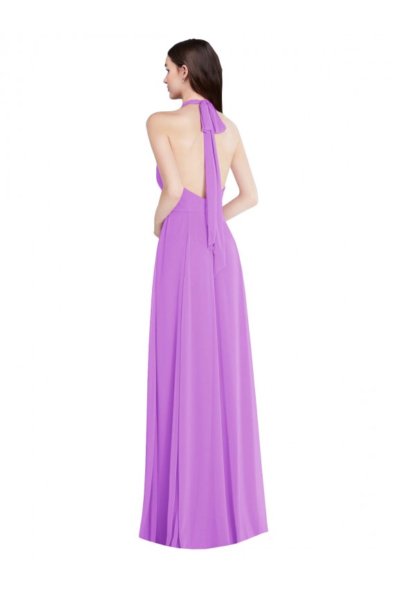 Violet Trapèze Licou Mousseline Longue Formelles Robes demoiselle d'honneur / Robes de soirée
